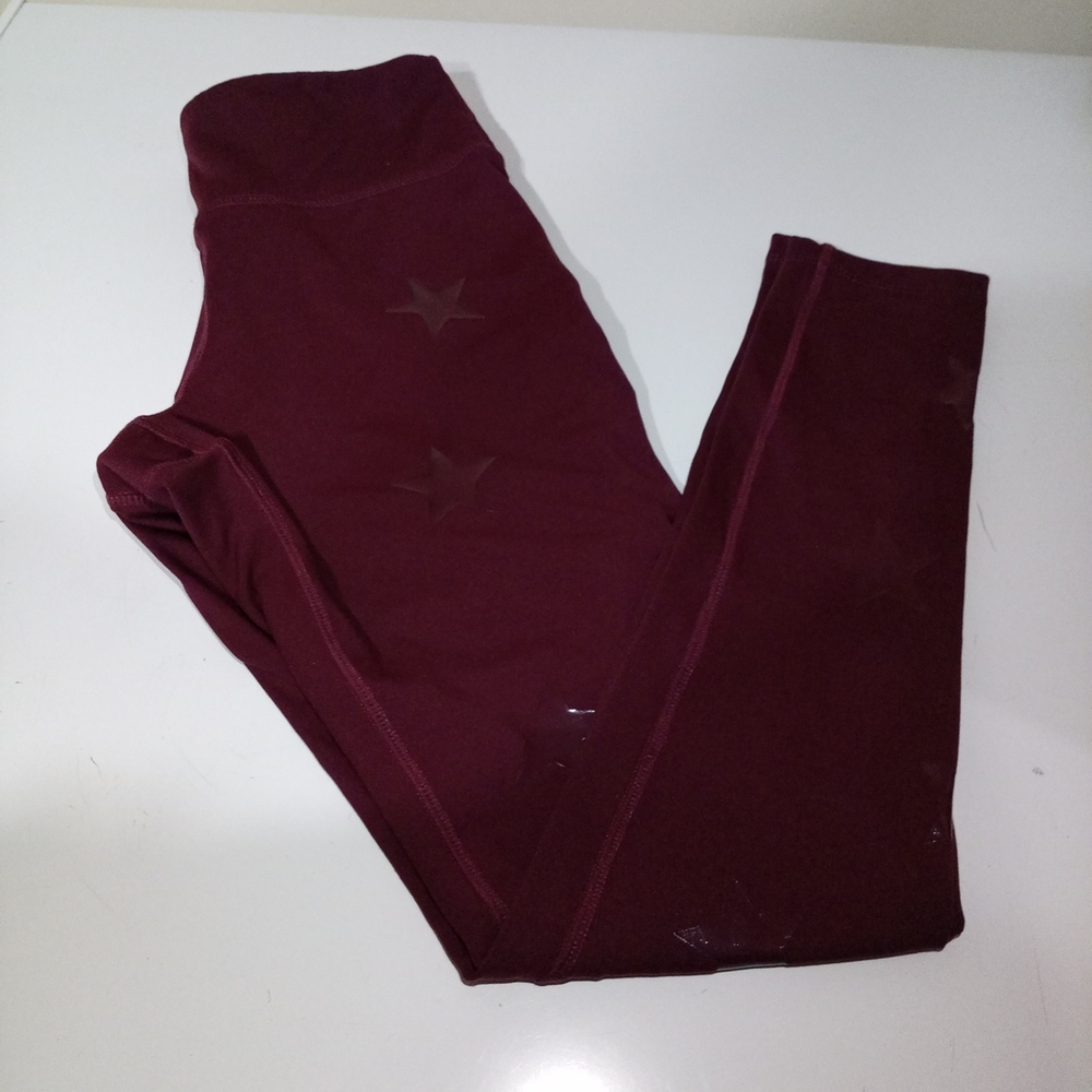 Jessica Simpson “The Warmup” Burgundy Star Leggings Athletic Activewear Sz M.